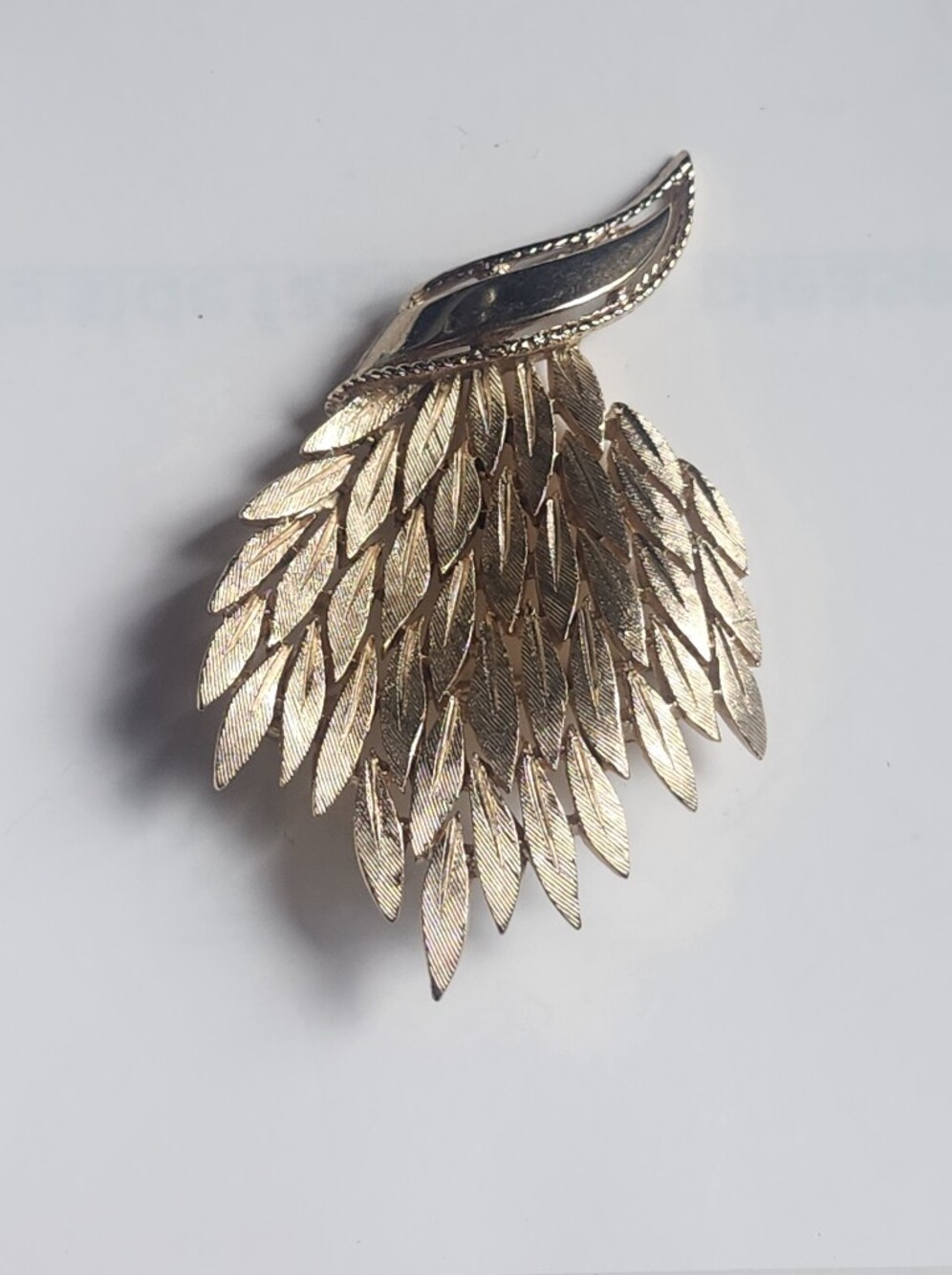 Crown Trifari Brushed & Textured Gold Tone Leaf Cascade Brooch - Vintage